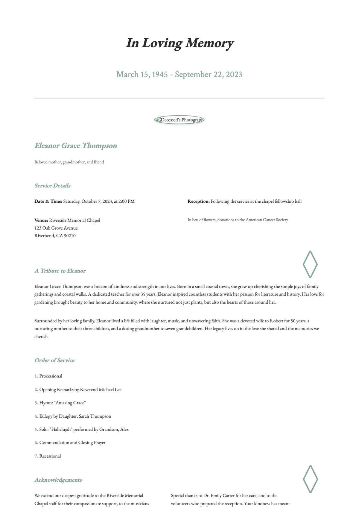 Elegant funeral program with tropical leaf design and photo_variant_3